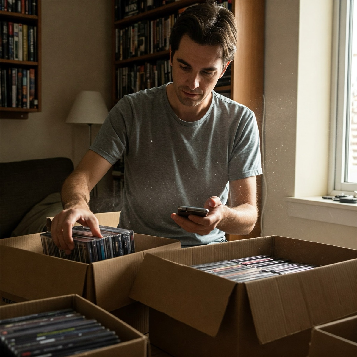 Een kast vol dvd's die verkocht kunnen worden